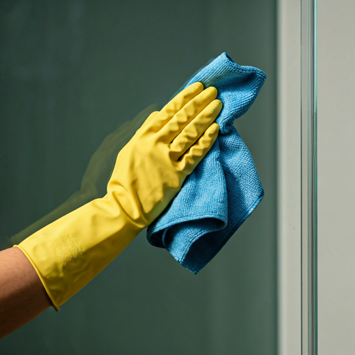 Cleaning professional using a microfiber cloth on a glass surface