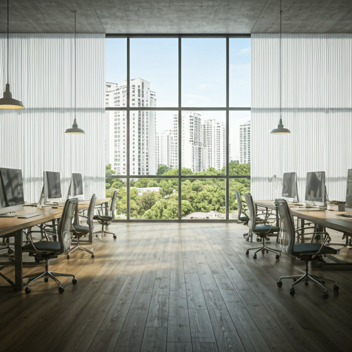 Modern clean office interior with large windows